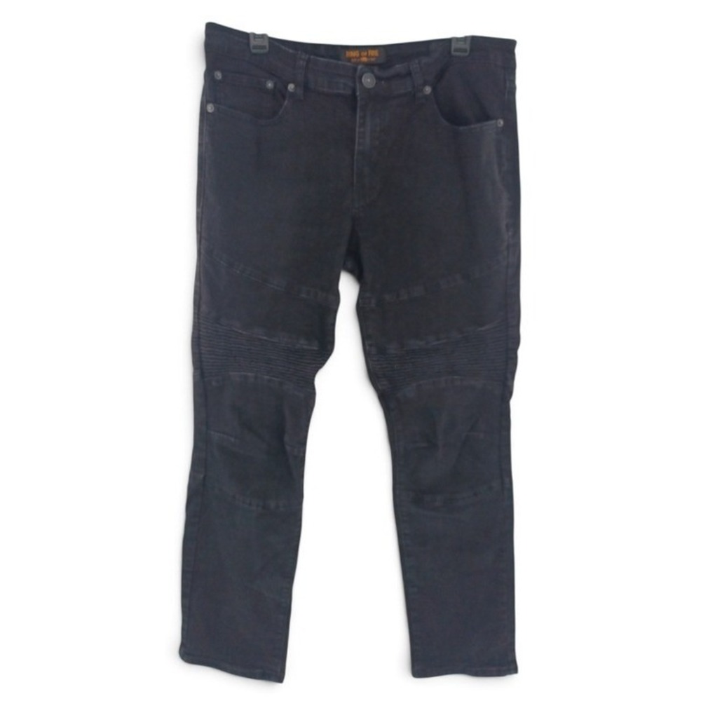 Ring of Fire Moto Jeans Men 32x30 Black Slim Fit Ribbed Biker Denim Pants Grunge